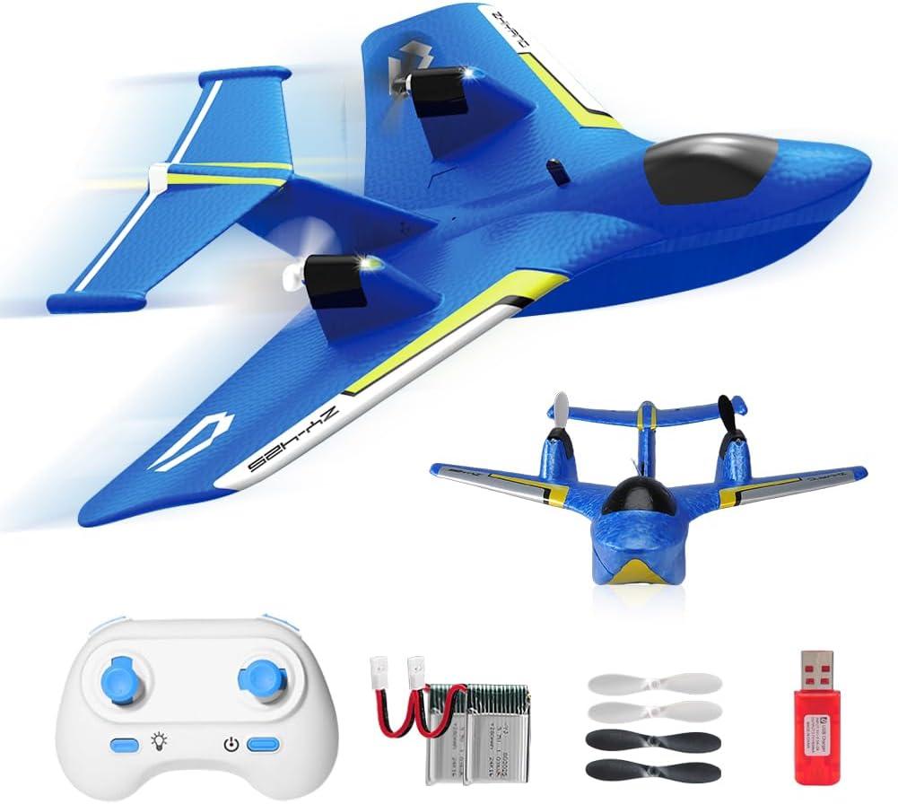 Airplane for Water Land and Air, Remote Control Airplane Flying Fighter Toys,2.4GHz 6-axis Gyro Stabilizer RTF Glider Aircraft Jet for Kids Adults Beginners Boys (Blue)