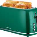 Roter Mond 4 Slice Toaster Retro Stainless Steel Toaster with Bagel, Cancel, Defrost Function and 6 Bread Shade Settings Bread Machine, Long Extra Wide Slots and Removable Crumb Tray, Green