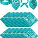 Unittype 36 Pieces Paisley Bandana Novelty Headband Square Scarf Cowboy Bandanas for Halloween Party Costume (Teal Color)