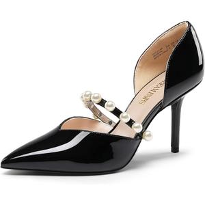 DREAM PAIRS Women's Closed Toe High Heels Stiletto Pointed Toe Strappy Pearl Elegant D'Orsay Dress Wedding Party Pumps Shoes 9.5