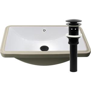 Rectangular White Undermount Sink with Matte Black Drain