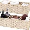 GRANNY SAYS Bathroom Baskets for Organizing, Wicker Basket for Storage, Wicker Baskets for Shelves, Waterproof Back of Toilet Storage Basket, 3 Section Bathroom Organizer Basket, 2-Pack (Butter Milk)