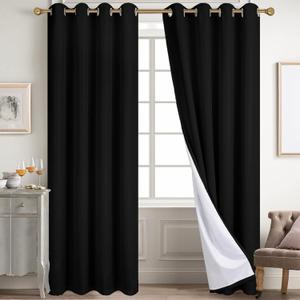 SMILETIME 100% Blackout Black 52 x 96 in Long Velvet Curtains with Grommet, Thermal Insulated Super Soft Privacy Noise Reducing Velvet Curtains for Living Room Bedroom, 2 Panels
