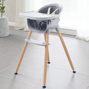 Fodoss Convertible Baby High Chair with Wood Legs and Removable Dishwasher Safe Tray for Boys and GirlsHighchair Toddler with 5 Point Safety Harness (Tranquil Grey)