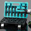DURATECH 24-Piece Impact Socket Set, 1/2" Drive Deep Impact Socket Set with 2pcs 1/2-Inch Hexagon Extension Bars, Metric SAE, Hard Case Included