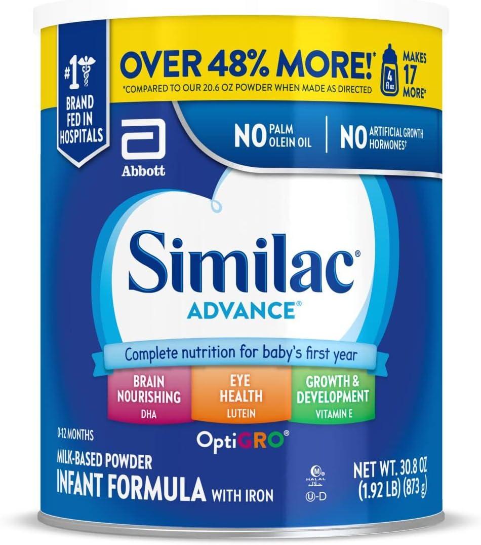 Similac Advance Infant Formula With Iron, Baby Formula Powder, 30.8-oz Value Can (EXP 12/01/27)