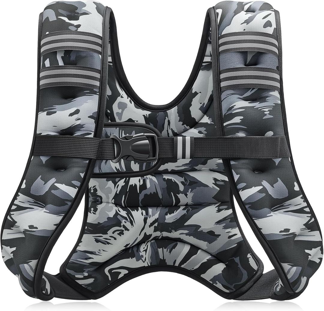 ZELUS Weighted Vest, 6lb/8lb/12lb/16lb/20lb/25lb/30lb Weight Vest with Reflective Stripe for Workout, Strength Training, Running, Fitness, Muscle Building, Weight Loss, Weightlifting (Gray Camo)