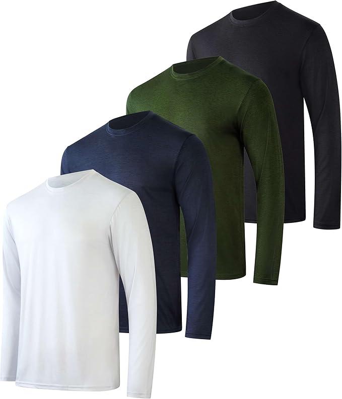 Real Essentials 4 Pack: Mens Long Sleeve Dry Fit T Shirts Hiking Fishing Workout Gym Work Sun UPF 50 Wicking Running Tee (Medium)
