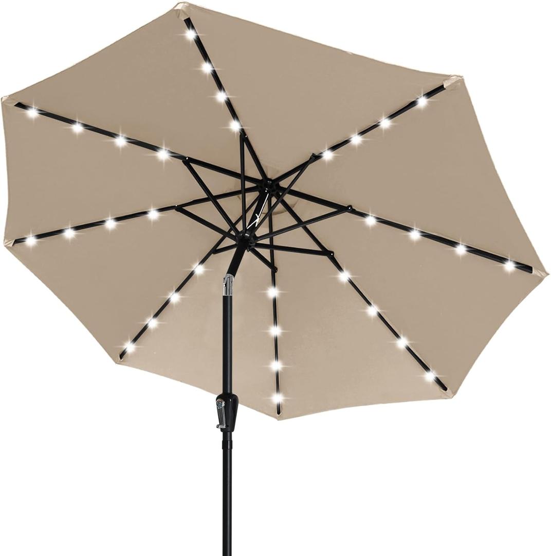 ABCCANOPY Outdoor 11FT Solar Led Patio Umbrellas with 32LED Lights (Tan)