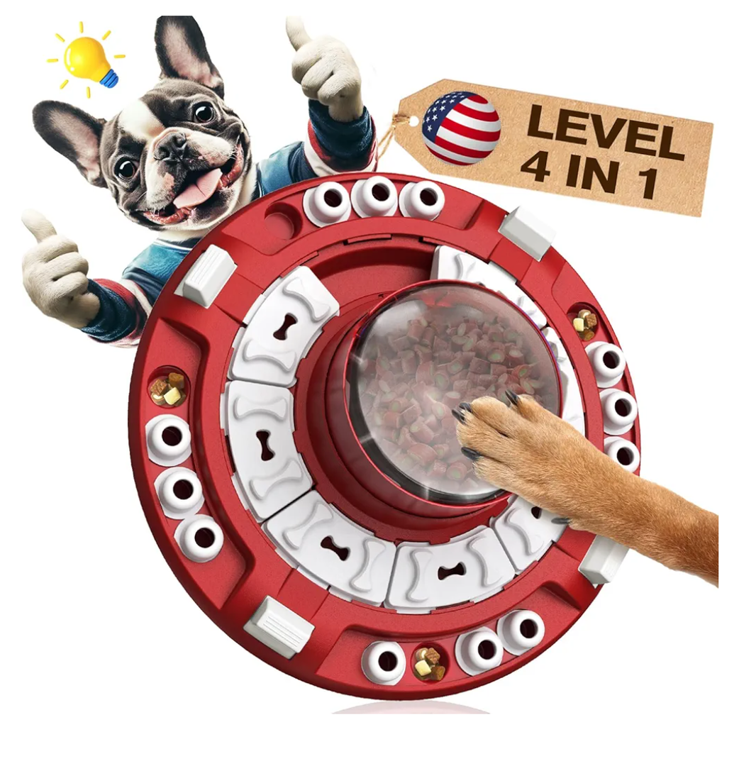 KADTC Dog Advanced Puzzle Toys Level 4 in 1 for Smart Dogs Mental Brain Stimulation Game Slow Food Puzzles Hard Feeder Puppy Treat Mind Games Cognitive Interactive Intelligence Training Toy Red