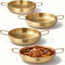 4 Pack Korean Ramen Noodle Pot, Stainless Steel Golden Stockpot with Handles Korean Cooking Pot Fast Heating Pot for Soup Noodles Pasta Home and Outdoor Use, Sizes 7.5", 8.3", 9", 10"