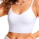 CRZ YOGA Women's Bikini Top Cropped V Neck Adjustable Spaghetti Straps Swimsuit Padded Athletic Bathing Suit (White), XS