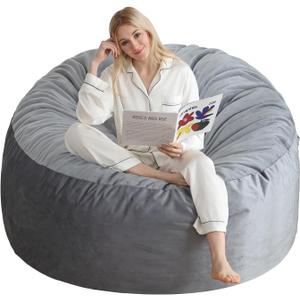 3 Ft Bean Bag Chair, Memory Foam Bean Bag Chairs for Adults with Filling, Round Bean Bag Sofa with Filler Included, Beanbags with Soft Dutch Velvet Fabric,3 Foot, Dark Grey
