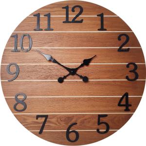 Large Wall Clocks for Living Room Decor 24 inch Solid Wood Clock Battery Operated Rustic Brown Wall Clock Silent
