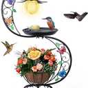 hogardeck Bird Bath for Outside with Solar Lamp, Metal Birdbaths for Outdoors with Flower Planter Pedestal, Vintage Birdbath for Garden Yard Patio Lawn Decor