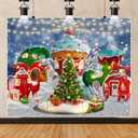 Christmas Village Backdrop 10x8ft Cartoon Boots Backdrop Xmas Tree Snow Scene Photography Background Baby Shower Christmas Party Banner Decor Photo Booth Props (Green)