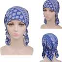 Pre Tied Chemo Head Scarf 3 Packed Beanie Skull Cover Cap for Women (Set6-Long Style) (Blue)
