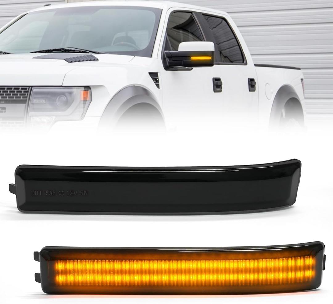 NEIFILES LED Side Mirror Turn Signal Light Compatible with Ford F150 2009-2014,Raptor 2010 2011 2012 2013 2014 Mirror Side Marker Lights Smoked Lens Amber Light