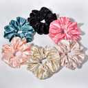 CEELGON Big Real Silk Scrunchies for Hair Satin Oversized for Sleep Large Scrunchie for Curly Hair Silk Thick Elastic Hair Ties Jumbo Hair Scrunchies 6 Pack (black, champagne, pink,khaki, blue, shell pink)