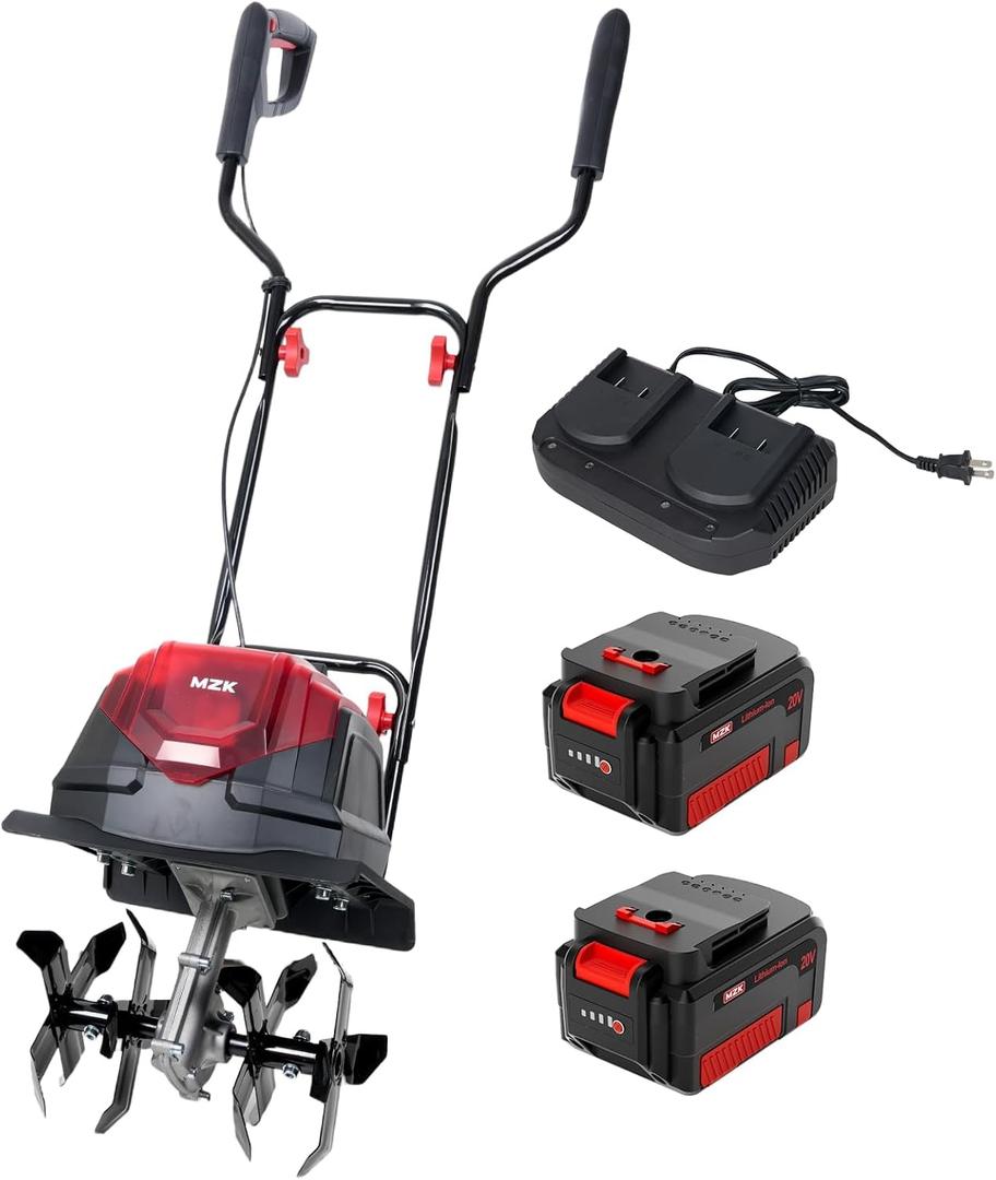 MZK 40V 12-inch Cordless Garden Tiller, 12In Width and 8.6In Depth Garden Rototiller,Battery Powered Garden Cultivator for Lawn/Gardening/Soil Cultivation(2 * 4.0Ah Battery&Charger Included),Orange