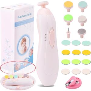 Baby Nail Trimmer Electric Nail File Baby Nail Clippers, 20 in 1 Safe Nail Filer Grinder Kit for Newborn Infant Toddler Kids or Adults Toes Fingernails Care Trim Polish, Led Light and Grinding Heads (Blush)