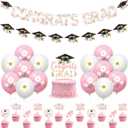 Jollyboom Floral Graduation Party Decorations Girl, Congrats Grad Floral 2026 Decorations Balloons Banner Garland Cake Cupcake Toppers for We Are So Proud of You Class of 2026 Pink Cap Congratulations