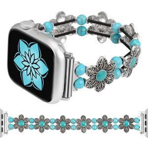 Wearlizer Compatible with Apple Watch Band 38/40/41/42/44/45/49mm Women, Boho Handmade Turquoise Beaded Elastic Stretch Bracelet For iWatch Series 11 10 9 8 7 6 5 4 3 SE/Ultra 3 2 1