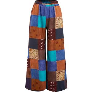 WDIRARA Women's All Over Print Patchwork Wide Leg Hippie Elastic High Waist Boho Pants (S)