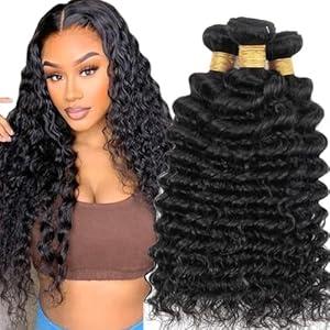 Ailabi Brazilian Curly Human Hair Bundles 26 28 30 Inch Deep Wave Bundles Human Hair 11A Unprocessed Virgin Quick Weave Hair for Black Women