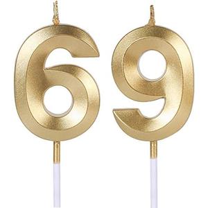 Gold 69th & 96th Birthday Candles for Cakes, Number 69 96 Candle Cake Topper for Party Anniversary Wedding Celebration Decoration
