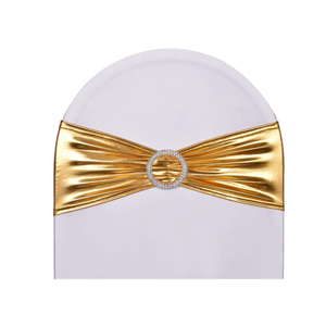 Metallic Golden Spandex Chair Sash, Stretchable Elastic Bands Durable,Slipcovers for Christmas Engagement Event Birthday Decoration, Size 13x5 in