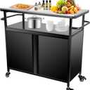 Heavy Duty Outdoor BBQ Grill Cart with Storage, BBQ Prep Table, Triple-Shelf Multi-Functional Grill Table on Wheels and Handle - Perfect for Patio, Backyard and Outdoor Grilling