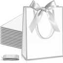 Silkfly 12 Pcs Paper Gift Bags with Handle 9x7x3.15'' Thank You Gift Bags with Bow Ribbon for Holiday Valentines Wedding Bridal Baby Shower Birthday Party (White,Silver)