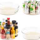 4 Pack Lazy Susan Organizer for Cabinet with Handle, 12 inch Clear Spinning Storage Lazy Susan Turntable for Pantry, Kitchen Sink, Fridge, Bathroom, Countertop, Non-Skid Liners Included, Round