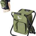 LEADALLWAY Backpack Fishing Chair with Cooler Bag Foldable Stool, Fishing Hunting Gifts for Men, Outdoor, Camping, Paints, BBQ, Beach, Picnic, Hiking, Concert, Green