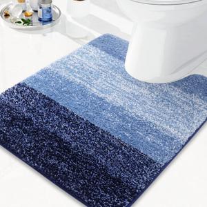Arotive Microfiber Contour Toilet Rugs U-Shaped, Shaggy Soft Absorbent Bathroom Rugs, Non-Slip Thick Plush Bathroom Mat, Machine Wash Dry Bath Mats for Toilet Base, 24x20, Blue