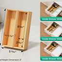 Bamboo Kitchen Drawer Organizer Boxes 9" x 3" Stackable Wood Silverware Utensil Tray for Drawers Bins, Cutlery & Flatware Storage Wooden Organizers Set of 2 for Junk Drawer, Bathroom, RV