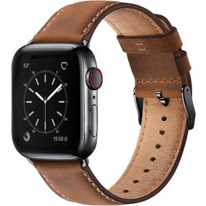 SUNFWR Leather Bands Compatible with Apple Watch Band 42mm 44mm 45mm 46mm 49mm for Men Women, Top Grain Genuine Leather Replacement Strap for iWatch Ultra2 Ultra SE2 SE Series 10 9 8 7 6 5 4 3 2 1 (Red Brown/Black)