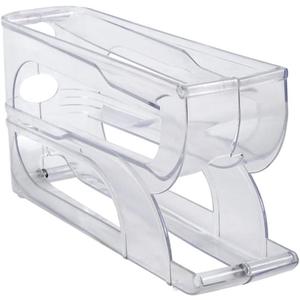 3-Tier Auto Rolling Fridge Egg Organizer, Space-Saving Egg Dispenser, Stainless Steel, Rectangular, Transparent