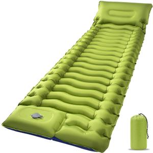Sleeping Pad, Ultralight Camping Mattress with Pillow, Built-in Foot Pump Inflatable Sleeping Pad Compact for Camping Backpacking Traveling Hiking Tent, Single, Green