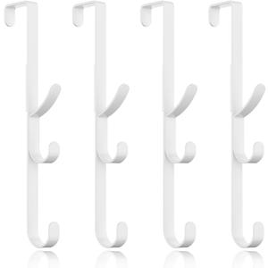 Over The Door Hooks Hanger,Over The Door Towel Hook Organizer Hanging for Coat Clothes Backpack hat Purse Metal Towel Rack Back of Shower for Bathroom,Dorm,Bedroom,Kitchen,Office Closet White-4Packs