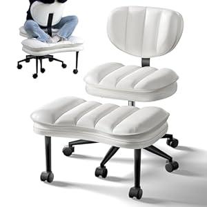 Cross Legged Office Chair, Ergonomic Cloud Criss Cross Desk Chair, Meditation Chair with Wheels, Height Adjustable Seat for ADHD, Wide Kneeling Chair with Back Support (White)