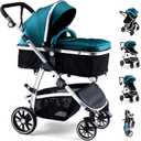 Hagaday Baby Stroller, 2-in-1 Reversible Toddler Seat with Bassinet Mode, Foldable Infant Stroller with Canopy, One Button Brake, Adjustable Handle, Newborn Pushchair(Blue)