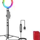 NEEWER Basics 8" RGB LED Ring Light with Tripod Stand, 7 Modes/3200-6500K/10 Dimming Levels, Phone Holder Selfie Ringlight Lighting for iPhone TikTok Vlog Makeup Video Recording Streaming, R08