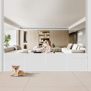 200 inch Retractable Baby Gates 42 inch Tall, Retractable Gate with Reinforced Strip Design to Prevent Crawling Through, 16 FT Outdoor Retractable Gates, Extra Wide Retractable Gate for Garage (White)