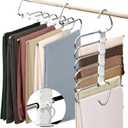 Upgrade 6 Layers Pants Hangers Space Saving, 2 Pack Non Slip Stainless Steel Multifunctional Pants Rack S-Type Pant Closet Hanger Organizer with Hooks for Pants Leggings Trousers, Antiquewhite