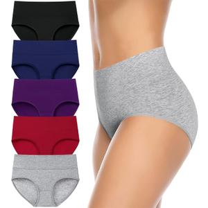 Annenmy Womens Cotton Underwear High Waisted Full Briefs Soft Stretch Breathable Ladies Panties (Medium, Dark, 5-pack)