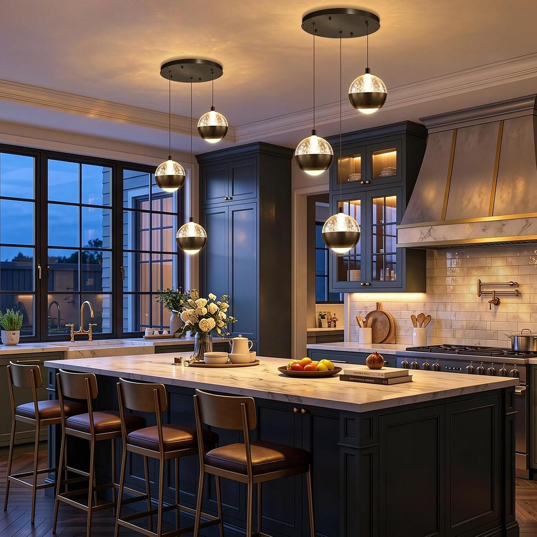 3-Lights Modern Pendant Lights for Kitchen Island LED Remote Dimmable Chandeliers for Dining Room Bedroom Hallway Black Light