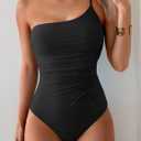 Eomenie One Piece Swimsuit for Women Tummy Control One Shoulder Bathing Suit Ruched Tie Knot Swim Suit (XX-Large, Black)