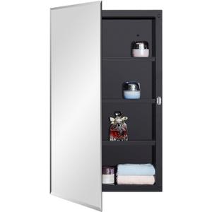DYLLOR Black Plastic Medicine Mirror Cabinet for Bathroom with 16 x 26 inch Beveled Edge Mirror, Recessed and Surface Mount